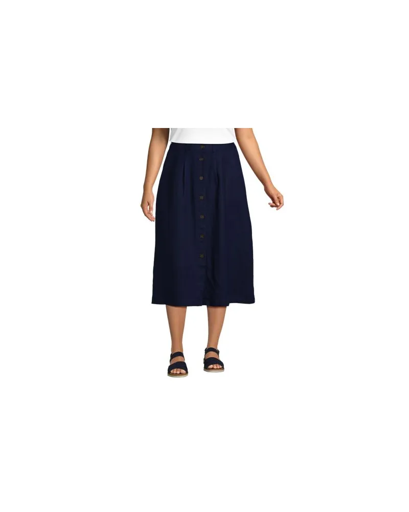 Lands' End Leinen-Midirock, Damen, Größe plus, Blau, Leinen, by Blau