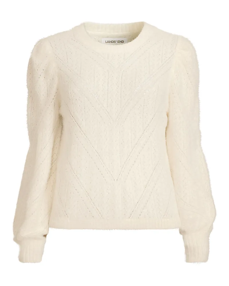 Lands' End Ajourpullover aus Wimperngarn, Damen, Größe regular, Weiß, Baumwoll-Mischung/Nylon-Mischung, by Weiß