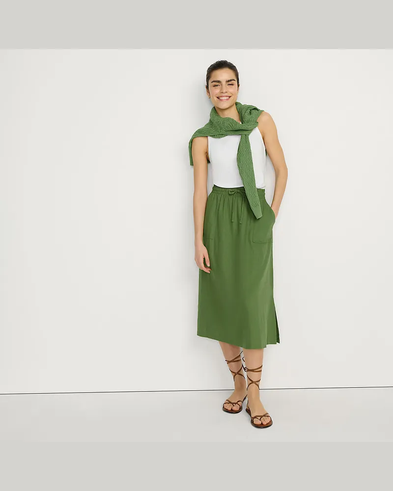 Lands' End Midirock aus Leinenmix, Damen, Größe regular, Grün, Leinen/Viskose, by Grün