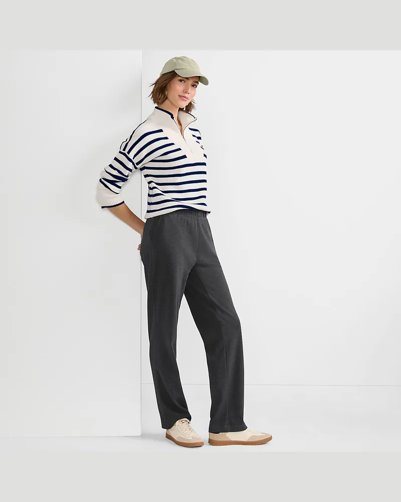 Lands' End Straight Fit Freizeithose SPORT KNIT, Damen, Größe regular, Schwarz, Baumwolle, by Schwarz