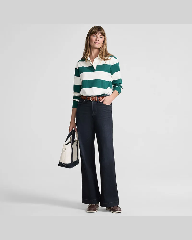 Lands' End All-Day CoolMax Jeans Mid Waist mit weitem Bein, Damen, Größe regular, Blau, by Blau