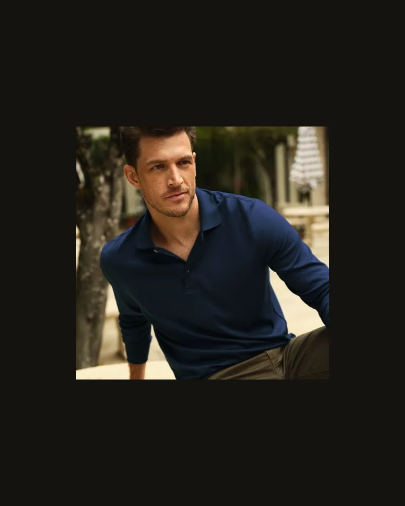 Lands' End Supima Langarm-Polo, Classic Fit, Herren, Größe:56-58 regular, Blau, Baumwolle, by Blau