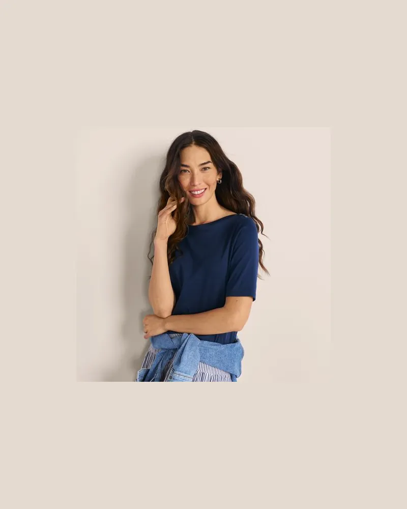 Lands' End Supima-Shirt aus Baumwolle mit U-Boot-Ausschnitt, Damen, Größe regular, Blau, Baumwolle, by Blau