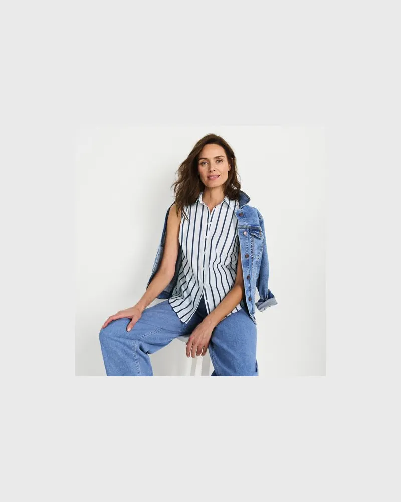 Lands' End Bügelleichte ärmellose Hemdbluse, Damen, Größe regular, Weiß, Baumwolle, by Weiß