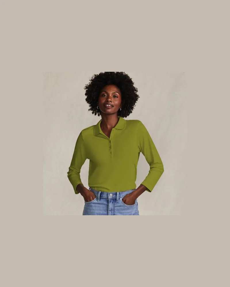 Lands' End Supima Poloshirt mit 3/4-Ärmeln, Damen, Größe:44-46 regular, Grün, Baumwolle, by Grün