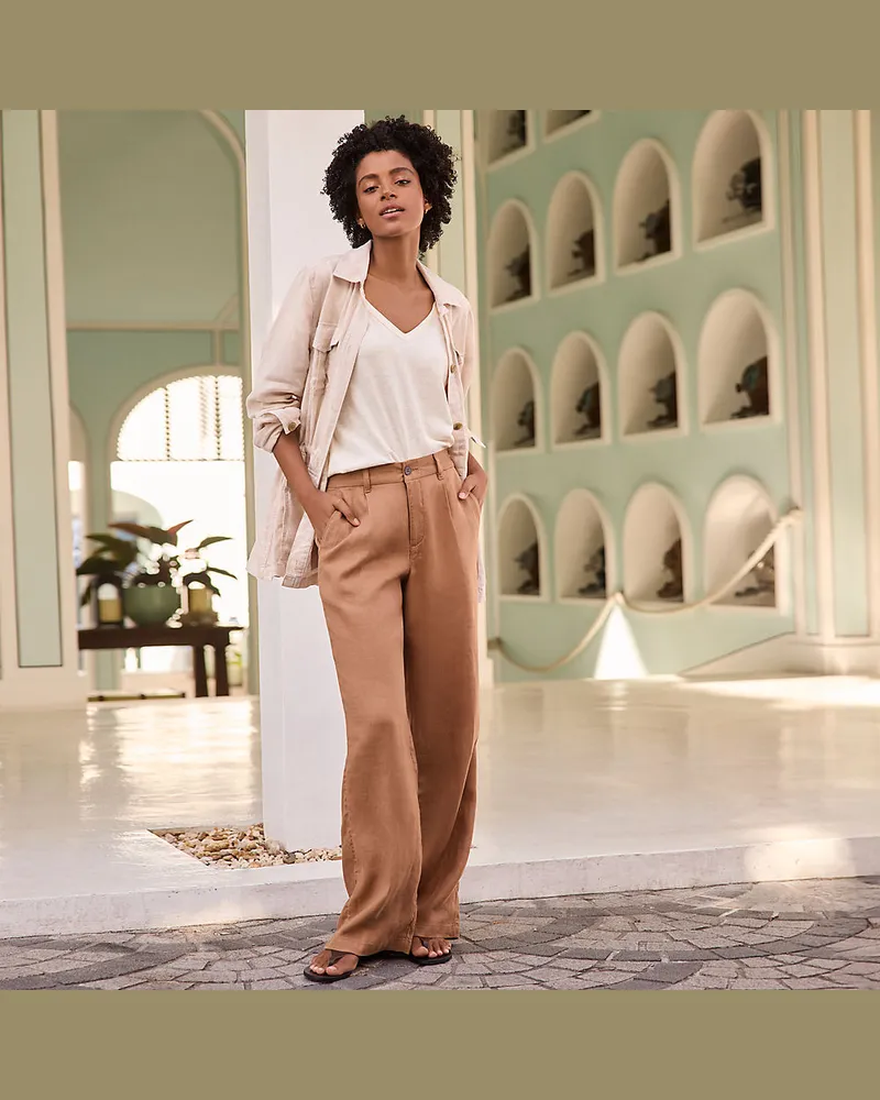 Lands' End Leinenhose High Waist mit weitem Bein, Damen, Größe regular, Braun, Leinen, by Braun