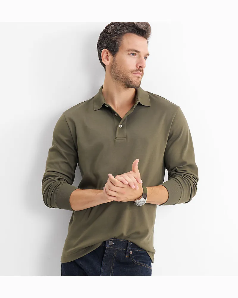 Lands' End Supima Langarm-Polo, Classic Fit, Herren, Größe regular, Grün, Baumwolle, by Grün