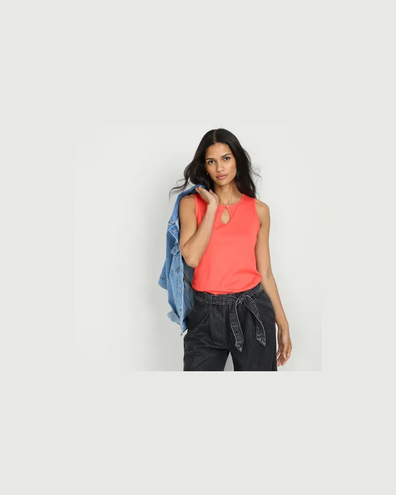 Lands' End Supima-Top mit Keyhole-Ausschnitt, Damen, Größe:32-34 regular, Orange, Baumwolle, by Orange