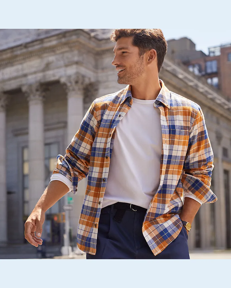 Lands' End Supima Langarm-Shirt mit Rundhalsausschnitt, Herren, Größe regular, Weiß, Baumwolle, by Weiß