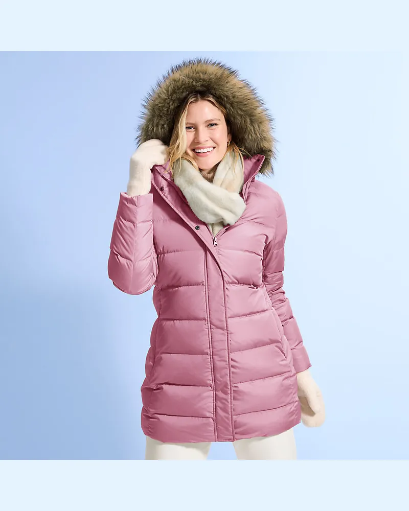 Lands' End Daunenmantel mit Kapuze, Damen, Größe regular, Pink, Polyester, by Pink