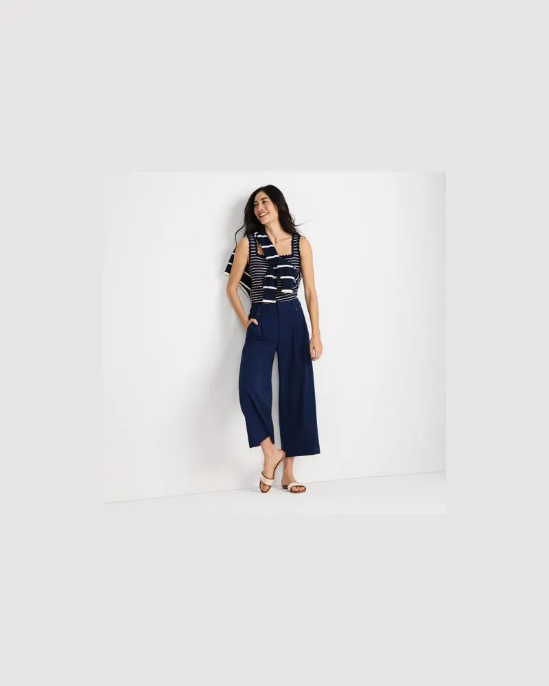 Lands' End Leichte fließende 7/8-Bundfaltenhose, Damen, Größe regular, Blau, by Blau