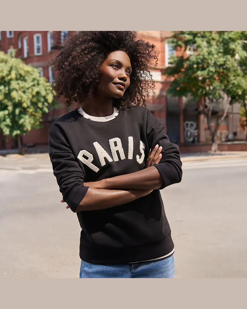 Lands' End Beflocktes Sweatshirt, Damen, Größe regular, Schwarz, Baumwolle/Polyester, by Schwarz