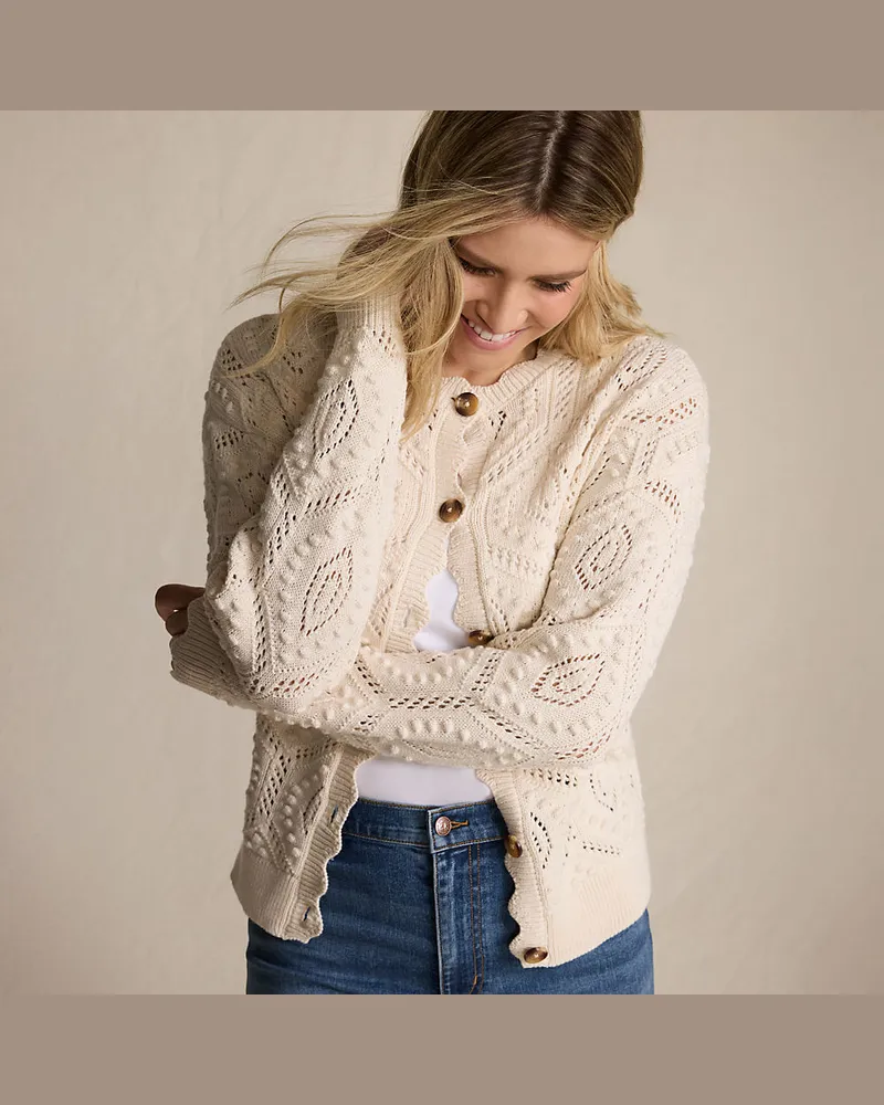 Lands' End Noppencardigan, Damen, Größe petite, Weiß, Baumwolle, by Weiß