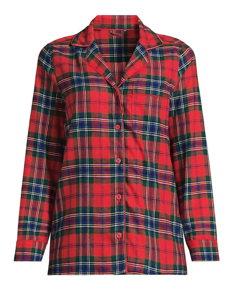 Lands' End Gemustertes Pyjamahemd aus reinem Baumwoll-Flanell, Damen, Größe plus, Rot, Baumwolle, by Rot
