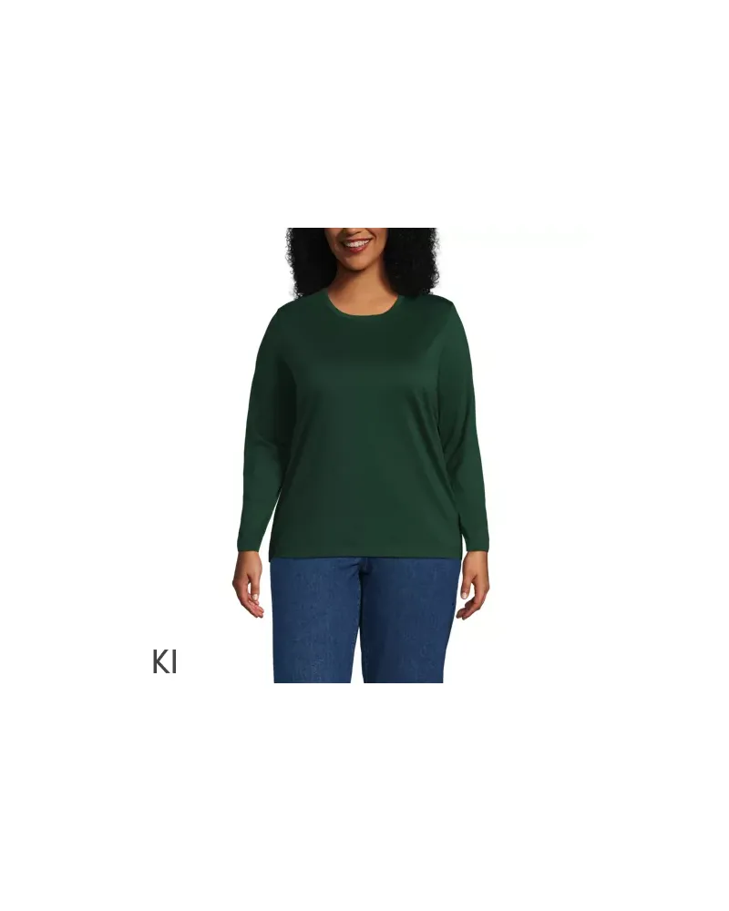 Lands' End Supima-Shirt, Langarm, Damen, Größe plus, Grün, Baumwolle, by Grün