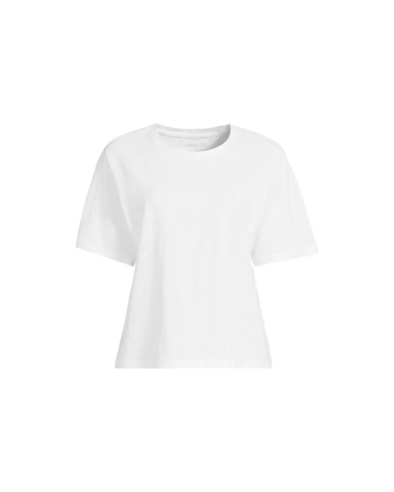 Lands' End Kastiges Flammgarnshirt mit kurzen Ärmeln, Damen, Größe plus, Weiß, Baumwolle, by Weiß