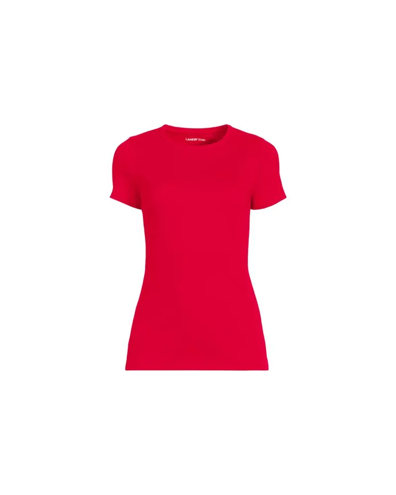 Lands' End Feinripp-Shirt mit Rundhalsausschnitt und kurzen Ärmeln, Damen, Größe plus, Pink, Baumwolle/Elasthan, by Pink