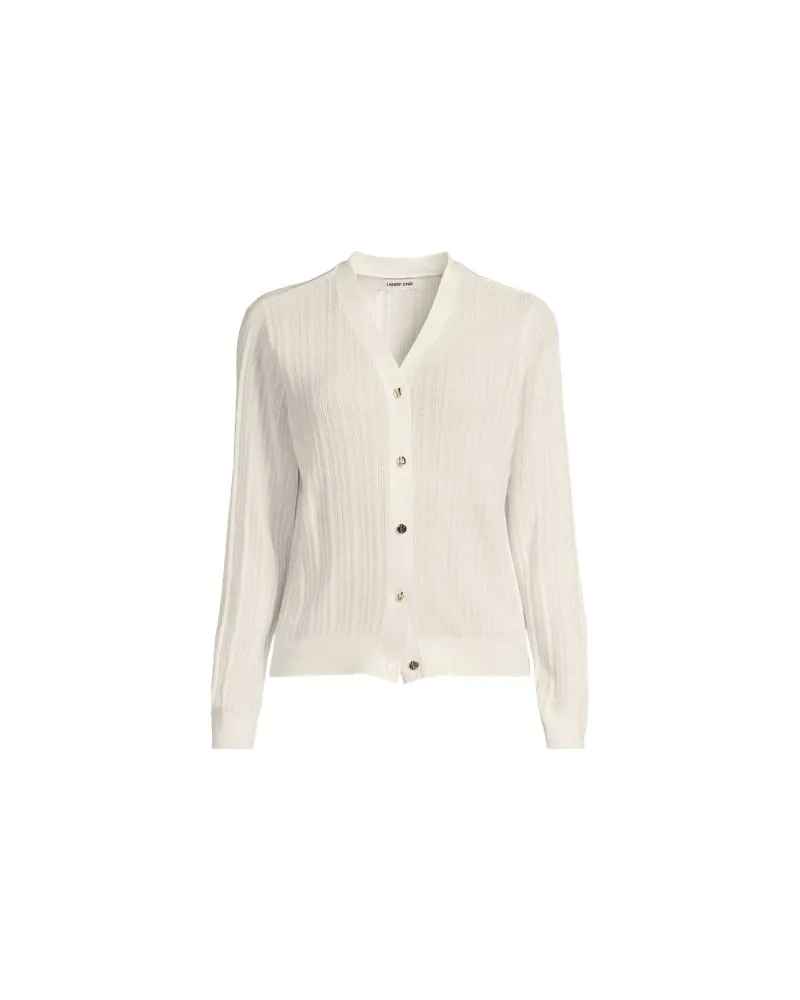 Lands' End Rippstrick-Cardigan aus Seidenmix, Damen, Größe:44-46 petite, Weiß, Baumwolle/Seide/Nylon, by Weiß