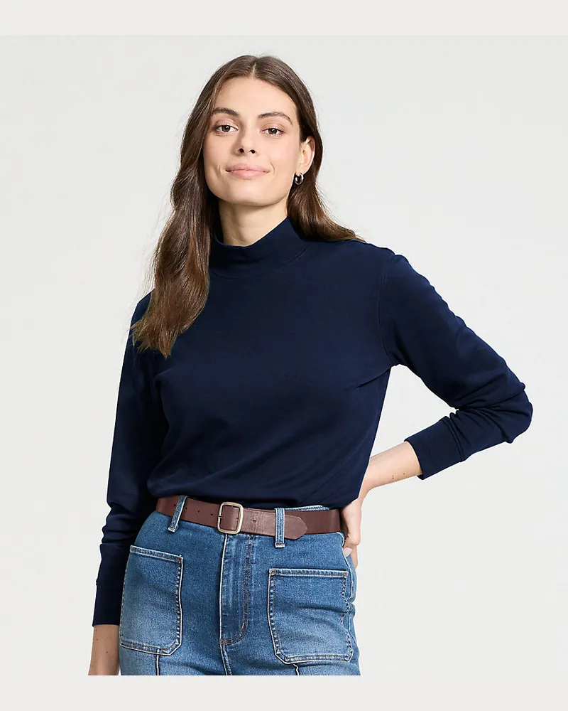 Lands' End Stehkragen-Shirt, Damen, Größe petite, Blau, Baumwolle, by Blau