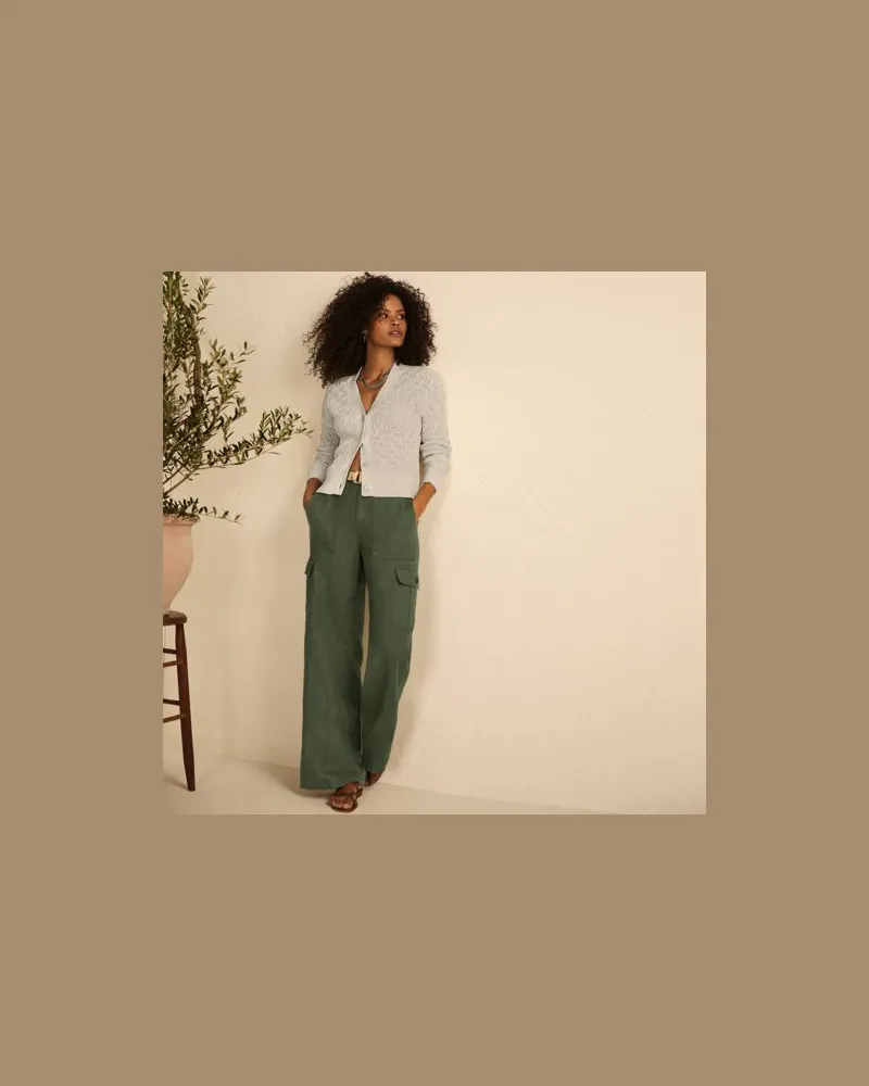 Lands' End Leinen-Cargohose mit weitem Bein, Damen, Größe petite, Grün, Leinen, by Grün
