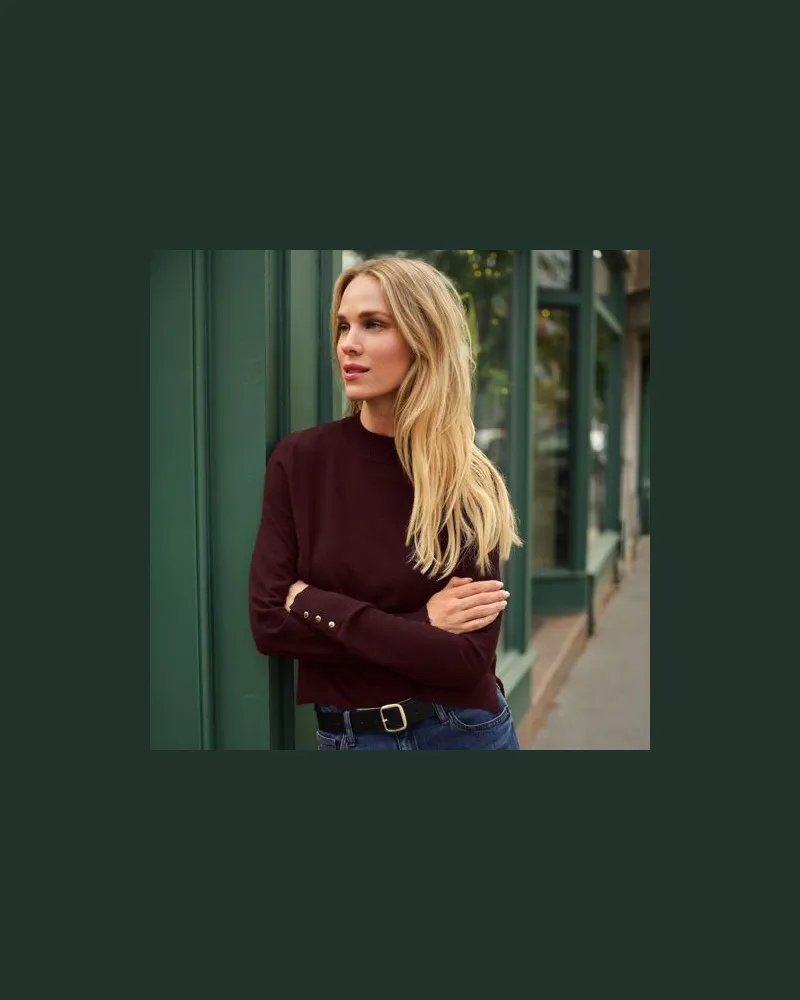 Lands' End Stehkragenpullover mit Ärmelknöpfen, Damen, Größe regular, Lila, Polyester/Nylon/Viskose, by Lila