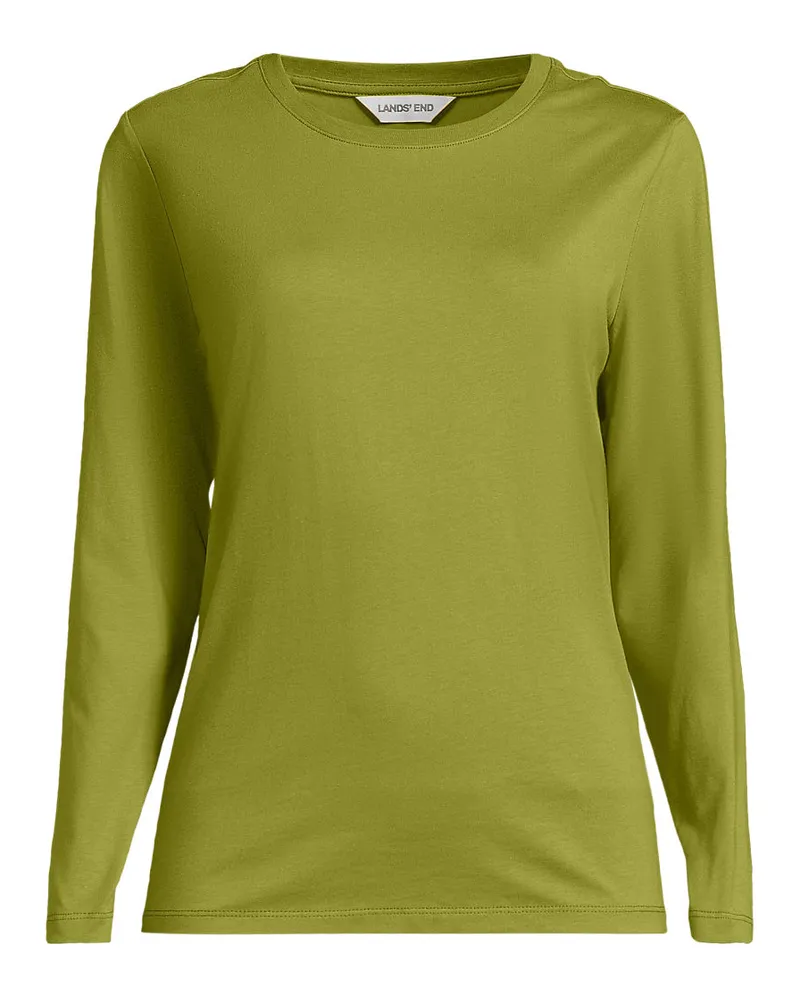 Lands' End Langärmeliges Supima-Shirt mit Rundausschnitt, Damen, Größe petite, Grün, by Grün