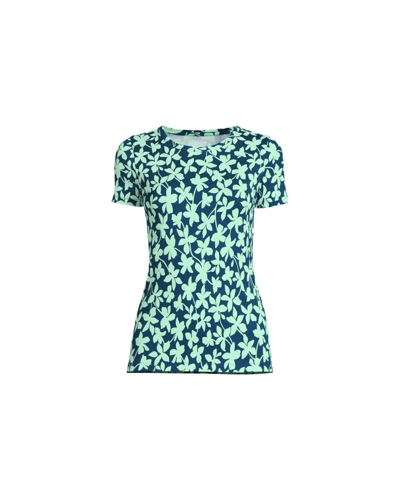 Lands' End Kurzarm-Baumwollrippshirt mit Rundhalsausschnitt, Damen, Größe:40-42 regular, Blau, Baumwolle, by Blau