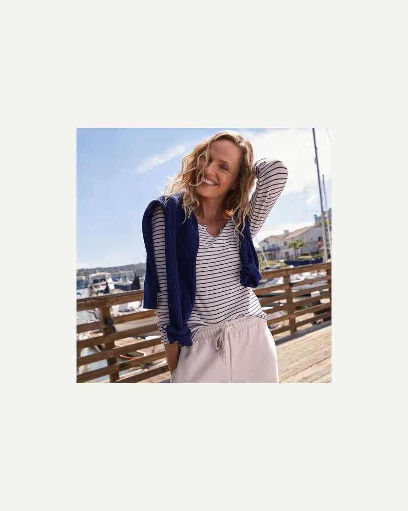 Lands' End Langarm-Shirt mit Ballettausschnitt aus Waffelpiqué, Damen, Größe:44-46 regular, Weiß, Elasthan/Polyester/Kunstseide, by Weiß