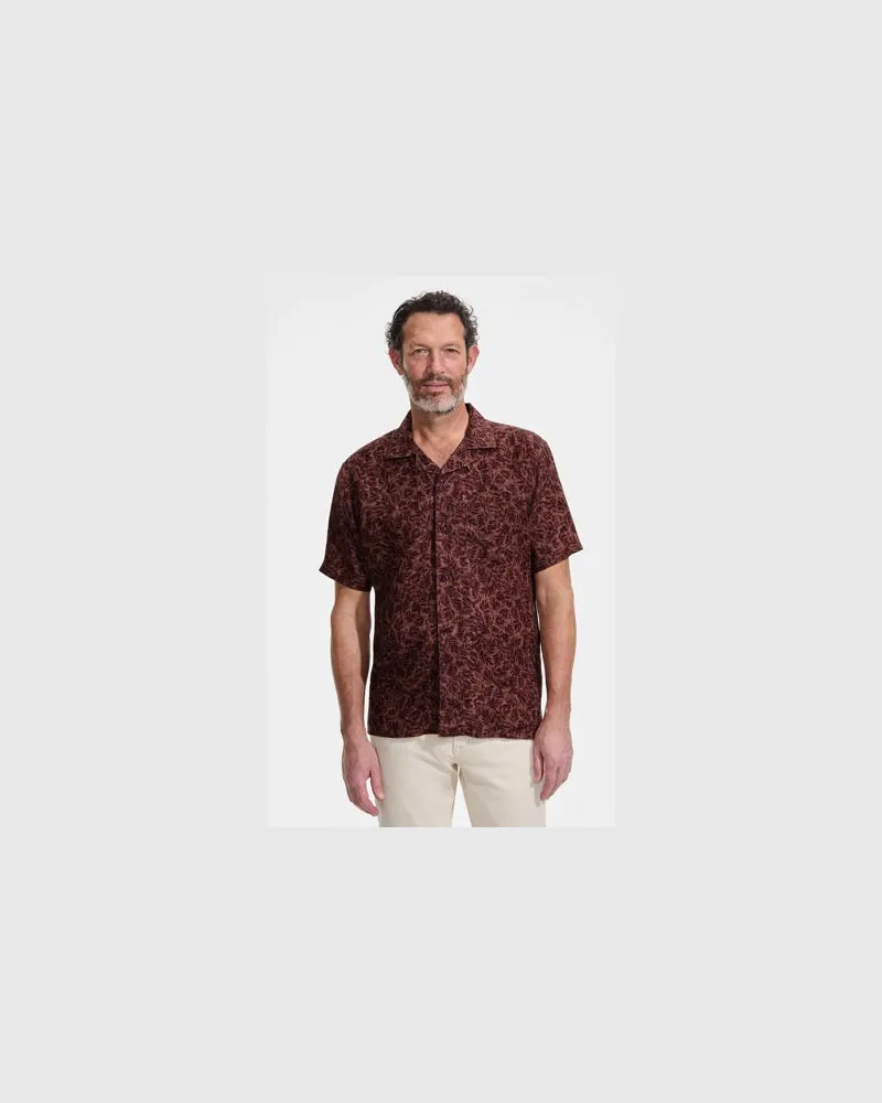 Lands' End Kurzarm-Hemd aus reinem Leinen mit Kuba-Kragen, Herren, Größe:60 regular, Braun, Baumwolle/Leinen, by Braun