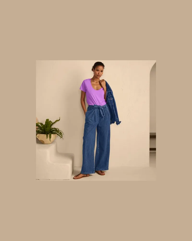 Lands' End Weite Paperbag-Jeans, Damen, Größe petite, Blau, Lyocell (Viskose)/Baumwoll-Mischung, by Blau