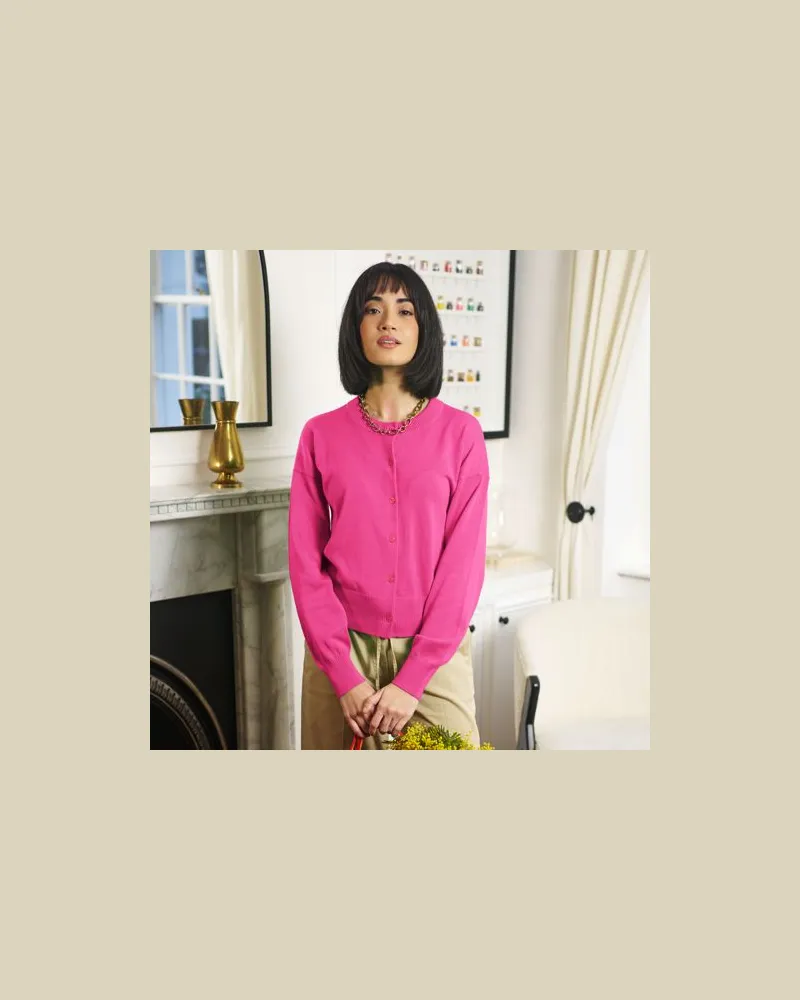 Lands' End Kurzer Feinstrick-Cardigan aus Baumwolle, Damen, Größe regular, Pink, Baumwolle, by Pink