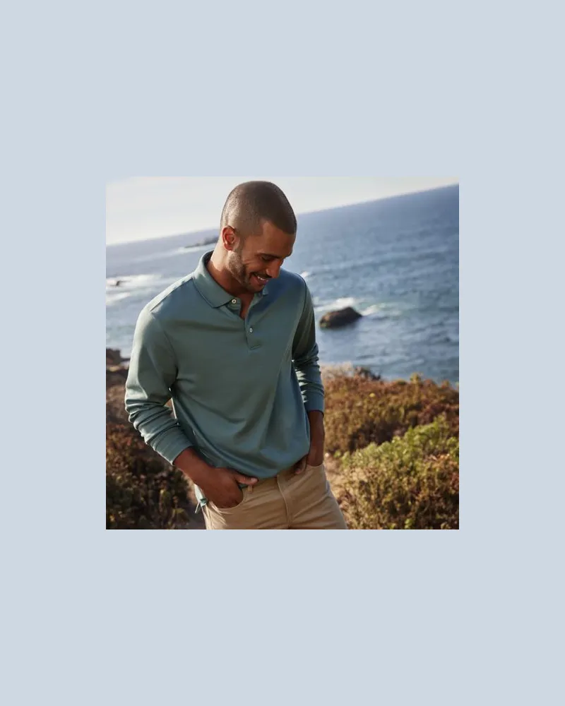 Lands' End Supima Langarm-Polo, Classic Fit, Herren, Größe:60 regular, Grün, Baumwolle, by Grün