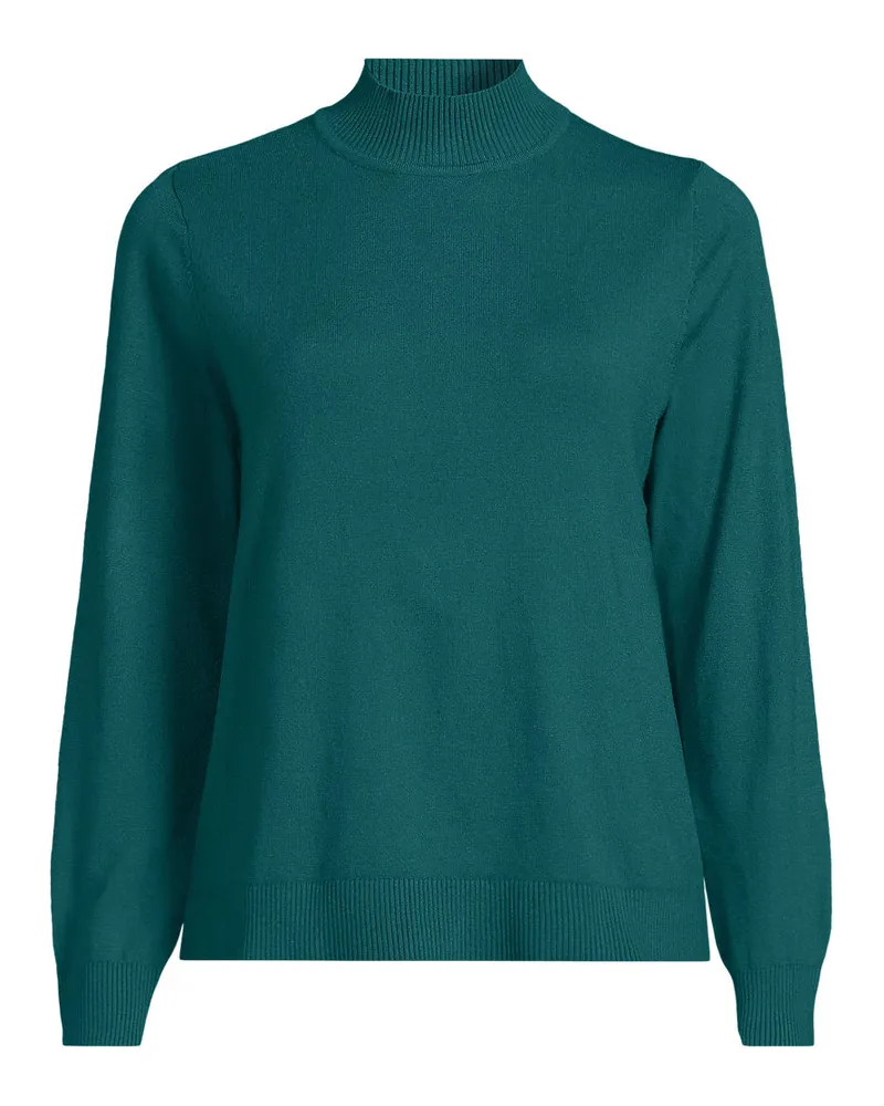 Lands' End Stehkragenpullover mit Ärmelknöpfen, Damen, Größe regular, Grün, Polyester/Nylon/Viskose, by Grün