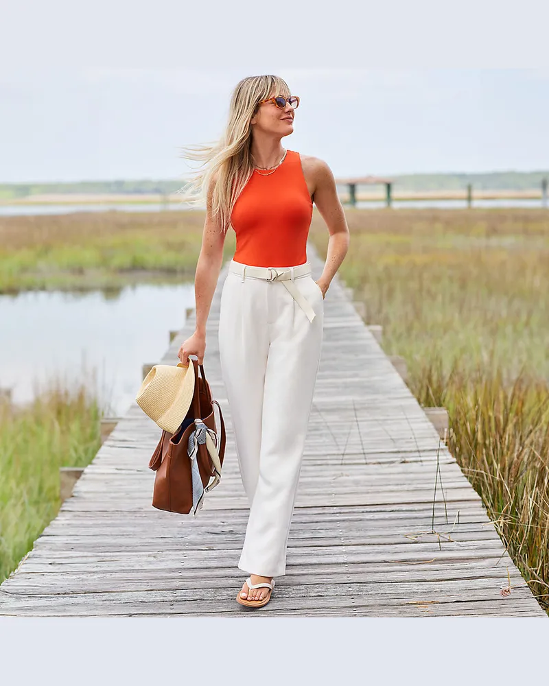 Lands' End Bundfalten-Hose aus Crêpe mit weitem Bein, Damen, Größe regular, Weiß, Polyester-Mischung, by Weiß