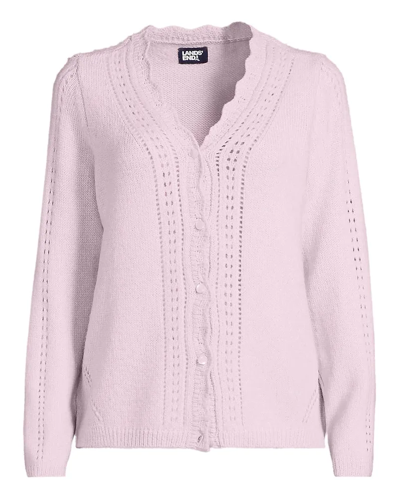 Lands' End V-Cardigan mit Ajourmuster, Damen, Größe petite, Lila, Wolle/Polyester/Polyacryl, by Lila