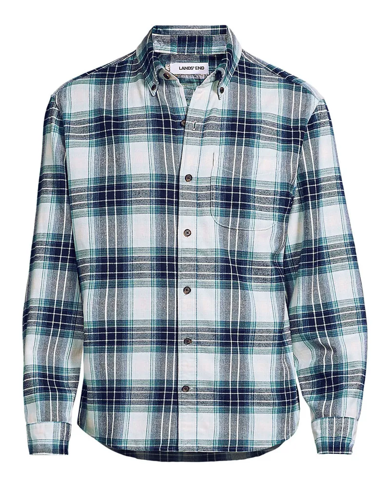 Lands' End Flanellhemd Flagship Classic Fit, Herren, Größe regular, Blau, Baumwolle, by Blau