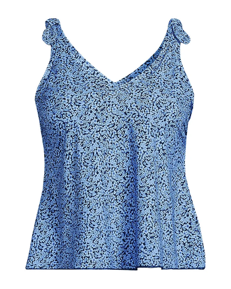 Lands' End Tankini-Top mit geknoteten Trägern und Flattersaum, Damen, Größe:34 regular, Blau, Elasthan/Nylon-Mischung, by Blau