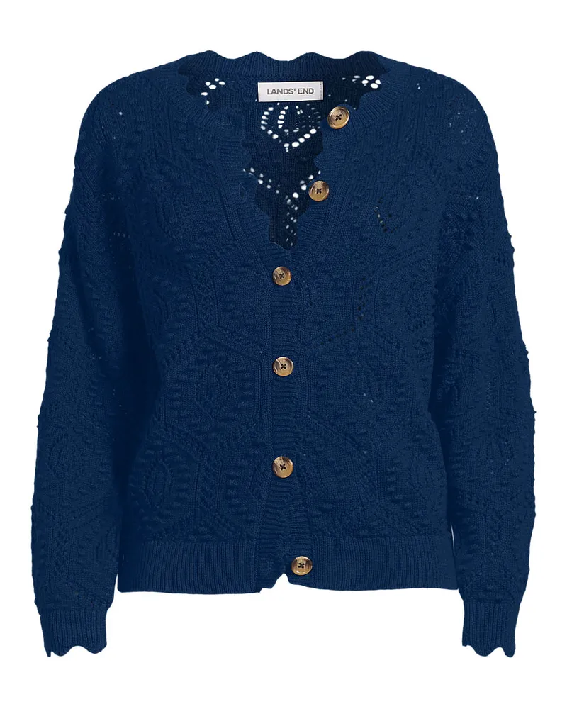 Lands' End Noppencardigan, Damen, Größe regular, Blau, Baumwolle, by Blau