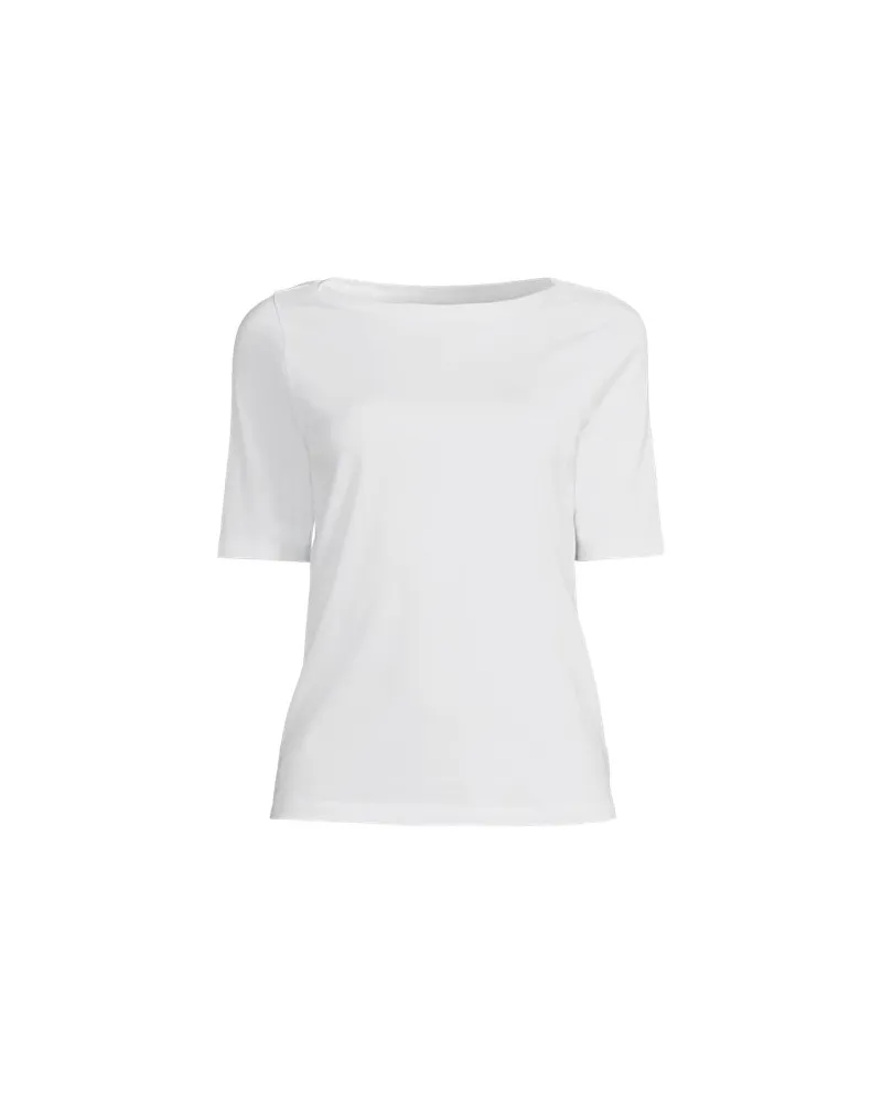 Lands' End Supima-Shirt mit ellbogenlangen Ärmeln, Damen, Größe regular, Weiß, Baumwolle, by Weiß