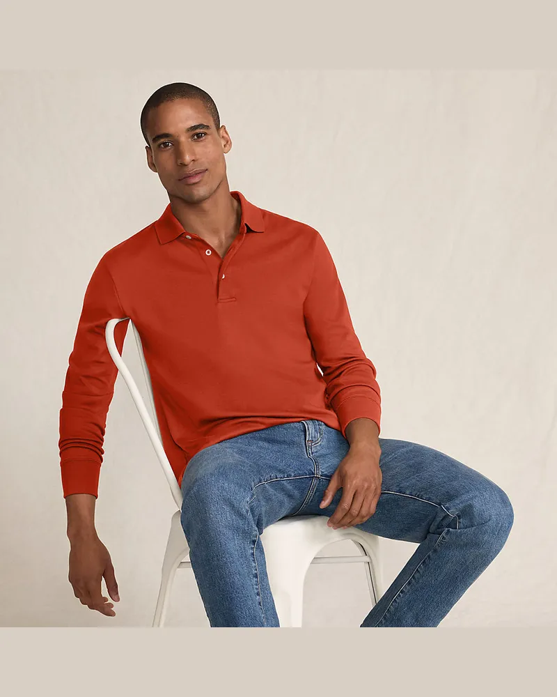 Lands' End Supima Langarm-Polo, Classic Fit, Herren, Größe tall, Braun, Baumwolle, by Braun