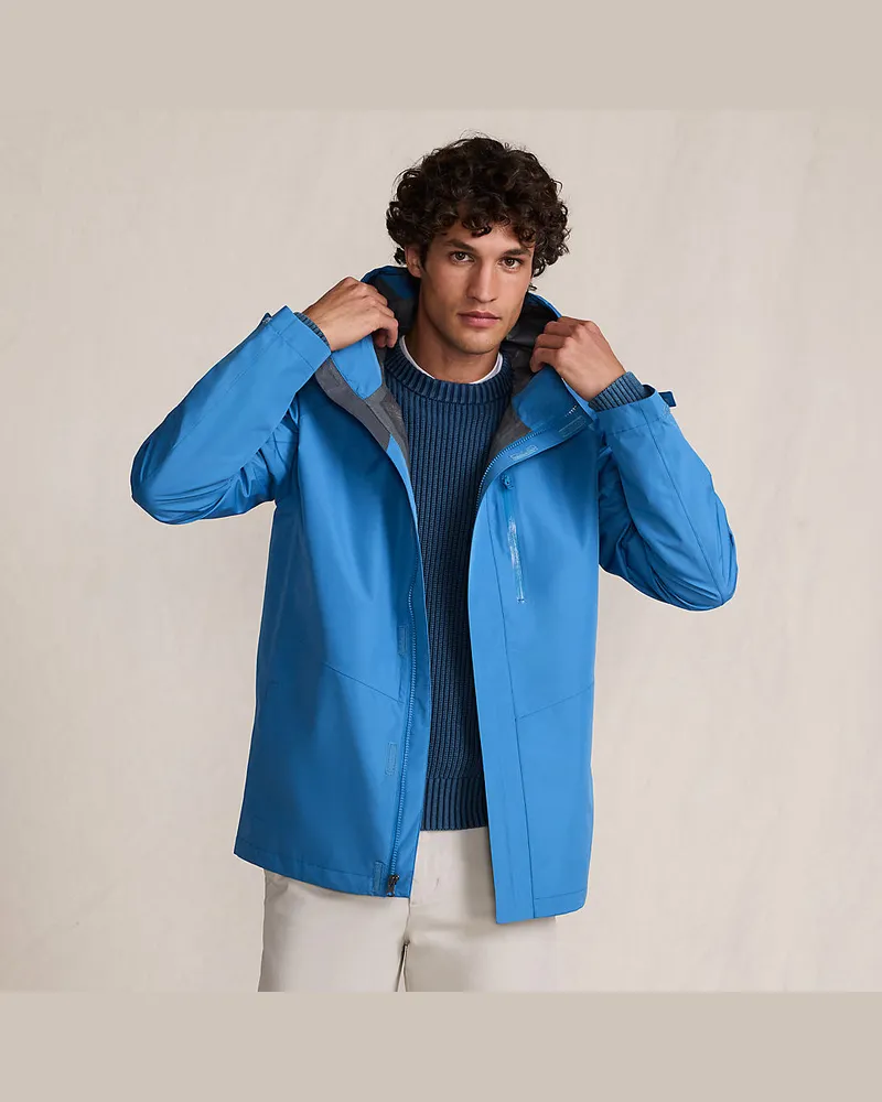 Lands' End Verstaubare wasserdichte Regenjacke, Herren, Größe regular, Blau, Polyester, by Blau