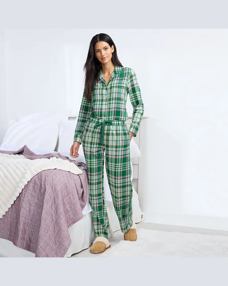 Lands' End Pyjamahose aus reinem Baumwoll-Flanell, Damen, Größe regular, Grün, Baumwolle, by Grün