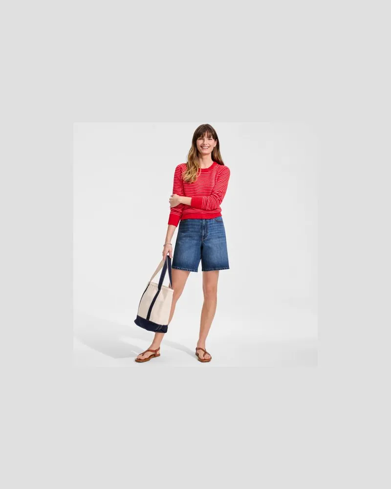 Lands' End Soft Denim Mid Waist Jeansshorts 18 cm, Damen, Größe regular, Blau, Baumwoll-Mischung, by Blau