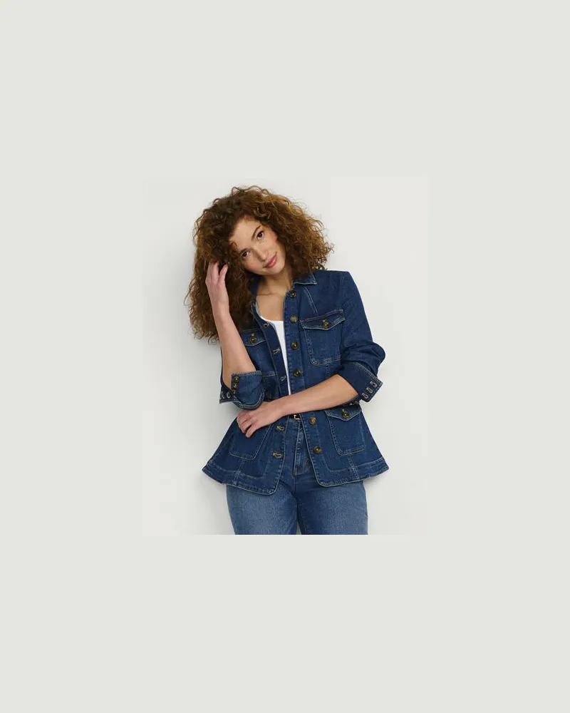 Lands' End Soft Denim Utility-Jacke, Damen, Größe regular, Blau, Elasthan/Baumwoll-Mischung, by Blau