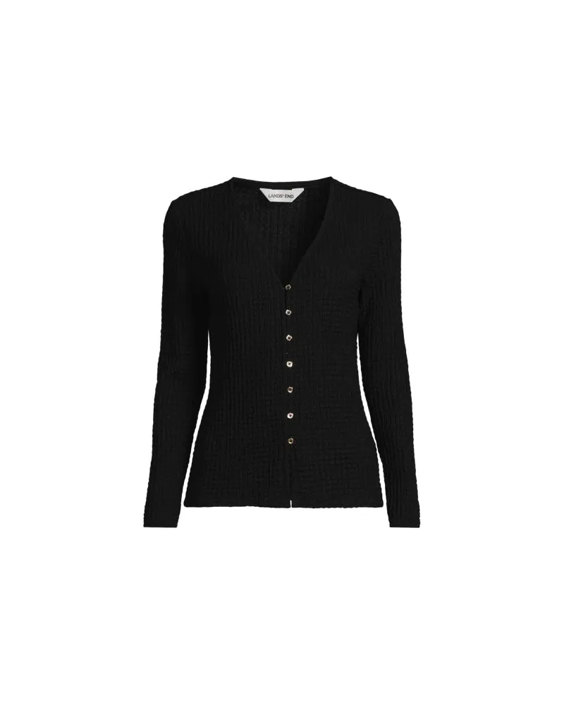Lands' End Crinkle-Cardigan, Damen, Größe:32-34 regular, Schwarz, Polyester/Viskose/Polyester-Mischung, by Schwarz