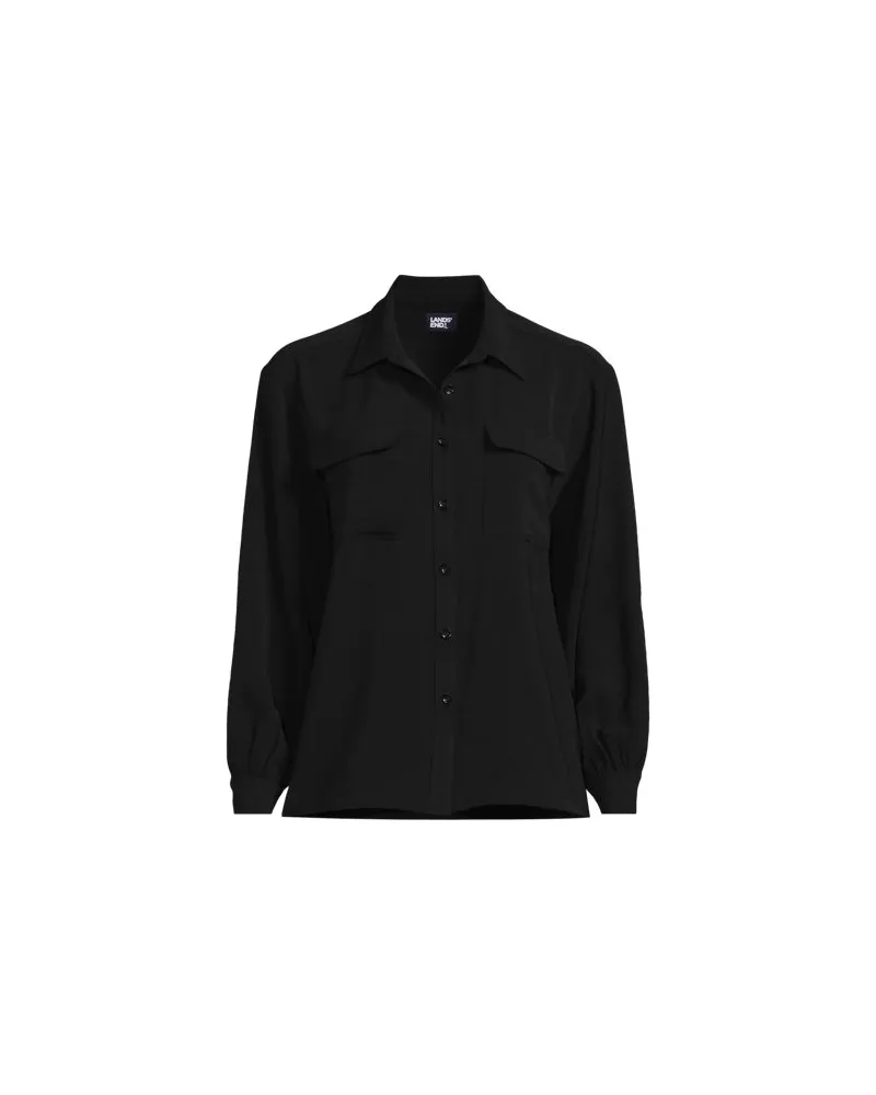 Lands' End Utility-Bluse Knitterfrei, Damen, Größe plus, Schwarz, Polyester, by Schwarz
