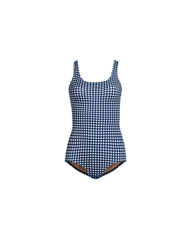Lands' End Gemusterter Komfort-Badeanzug CHLORRESISTENT mit Soft Cups, Damen, Größe regular, Blau, Nylon-Mischung, by Blau