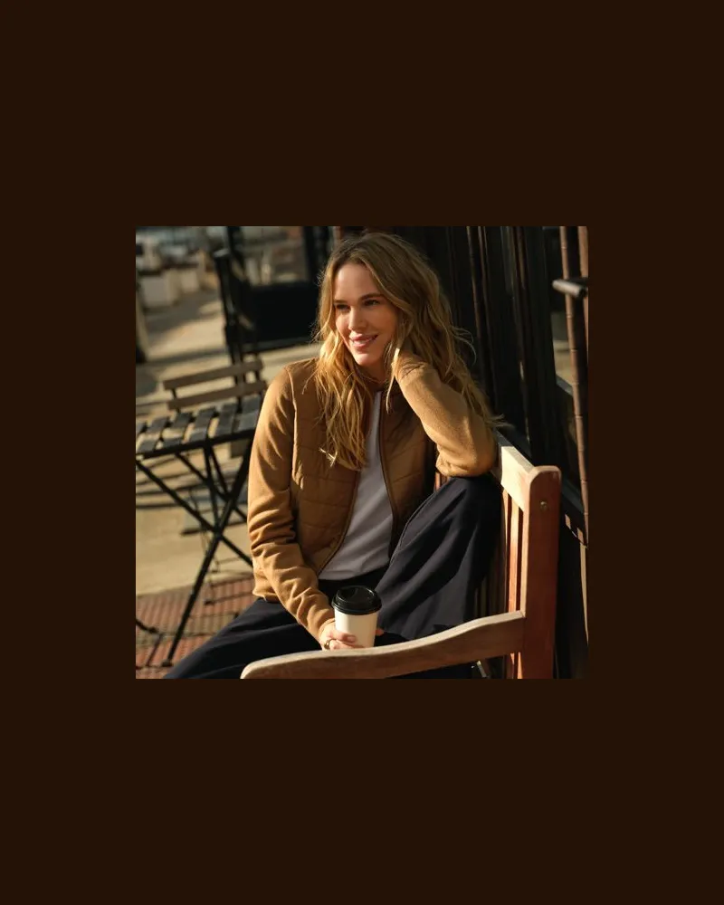 Lands' End Strick- & Stepp-Bomberjacke, Damen, Größe:40-42 regular, Beige, Polyester/Polyester-Mischung, by Beige