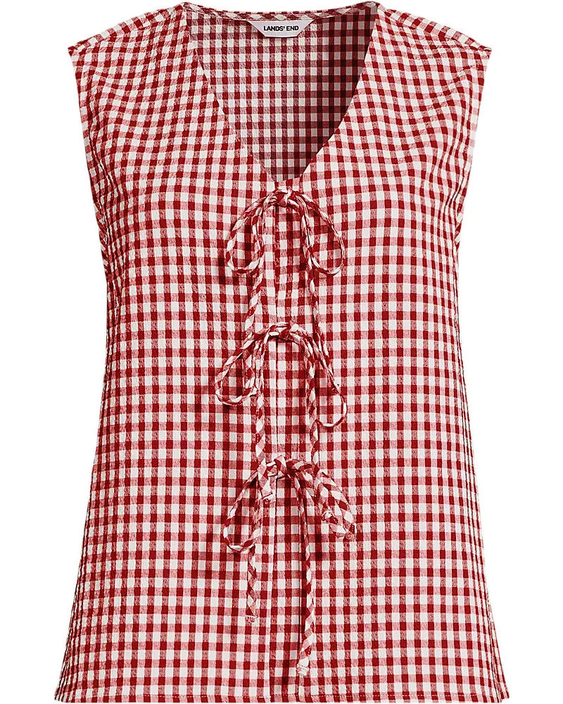 Lands' End Ärmelloses Gingham-Top mit Schnürung, Damen, Größe regular, Rot, Baumwolle/Polyester/Baumwoll-Mischung, by Rot