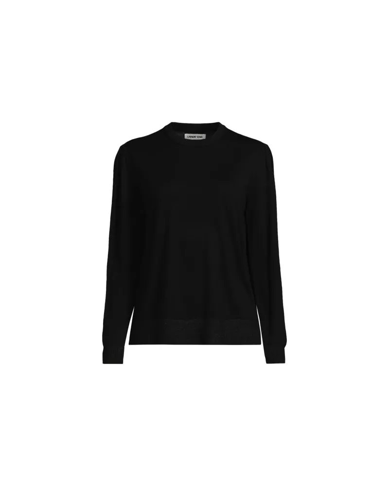 Lands' End Merino-Pullover mit Lurex-Ausschnitt, Damen, Größe regular, Schwarz, Wolle, by Schwarz